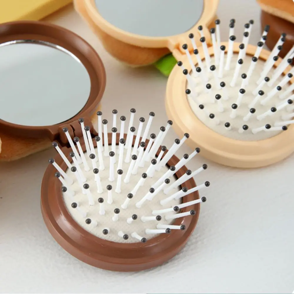 Convenient 2 in 1 Folding Mirror Comb Lightweight Dual Fold Design Folding Makeup Mirror Small Size Travel Hair Brush Travel Use