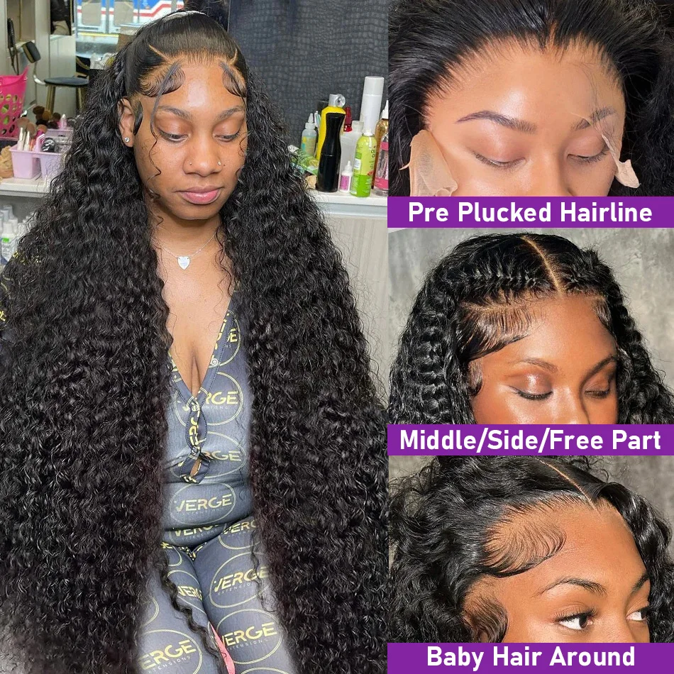 30 40 Inch 250 Density 13x6 Transparent Deep Wave Lace Frontal Wig Human Hair Water Curly 13x4 Lace Front Wigs For Black Women