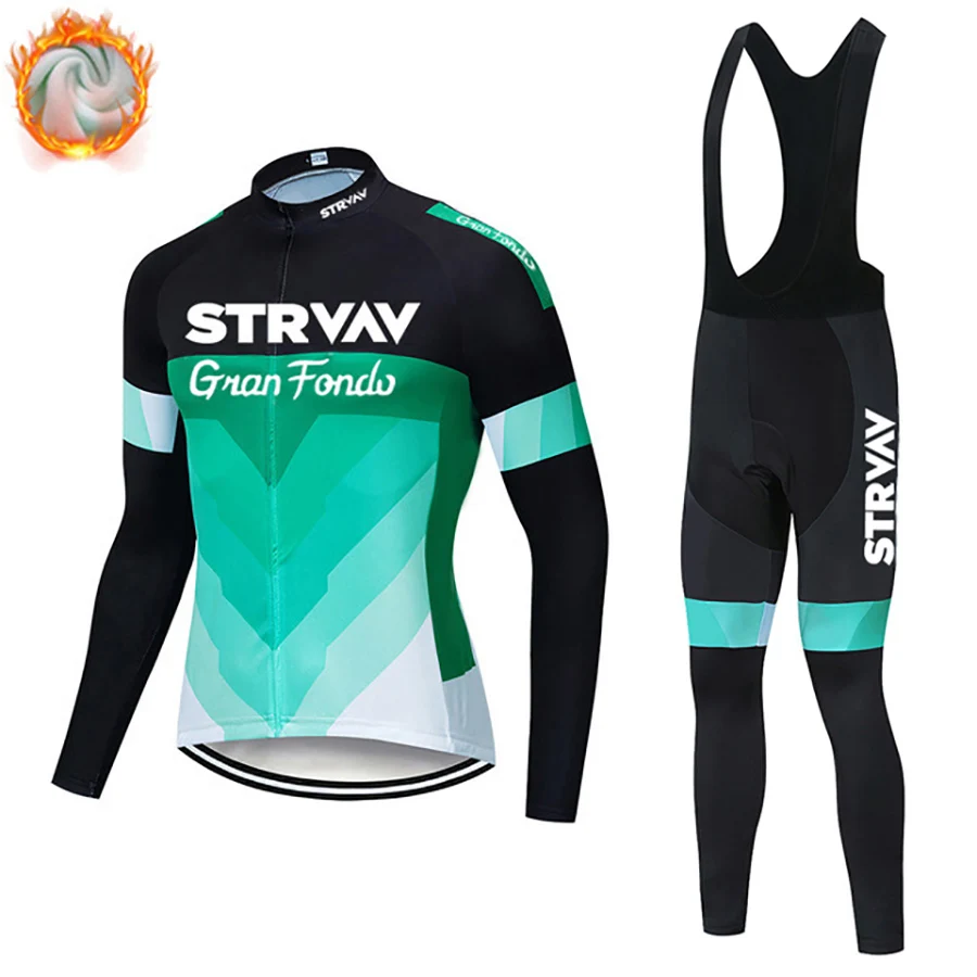 

Strvav-Thermal Fleece Set for Men, Jersey Suit, Bib Pants, Warm Sets, Sport Riding Bike, MTB Clothing, Winter, New, 2023