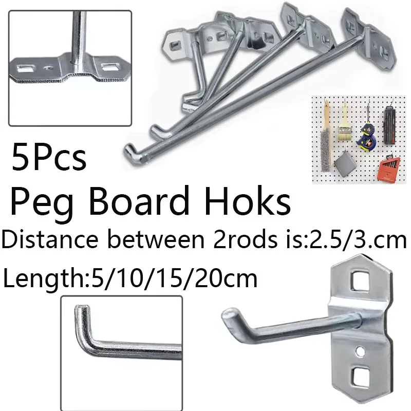 5pcs Metal Grid Wall Storage Racks Pegboard Hooks Display Hooks Retail Shop Peg Goods Shelf Panel Hanger Fits