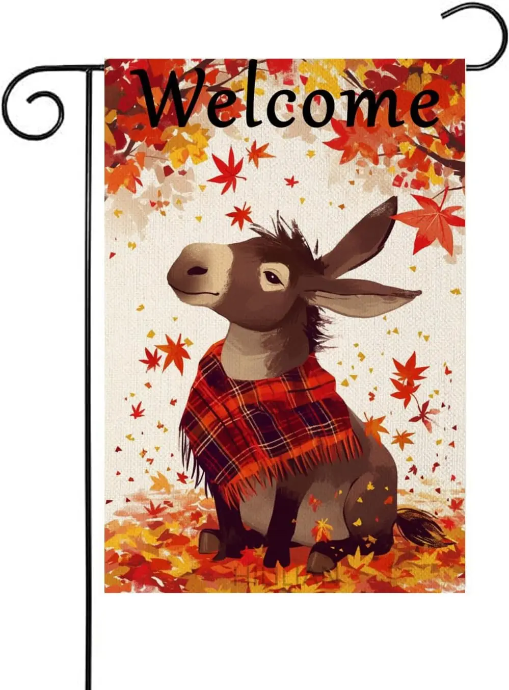 Welcome Fall Donkey Garden Flag 12x18 Inch Double Sided,Small Maple Leaf Buffalo Plaid Check Scarf Autumn Garden Flag Fall T KZA