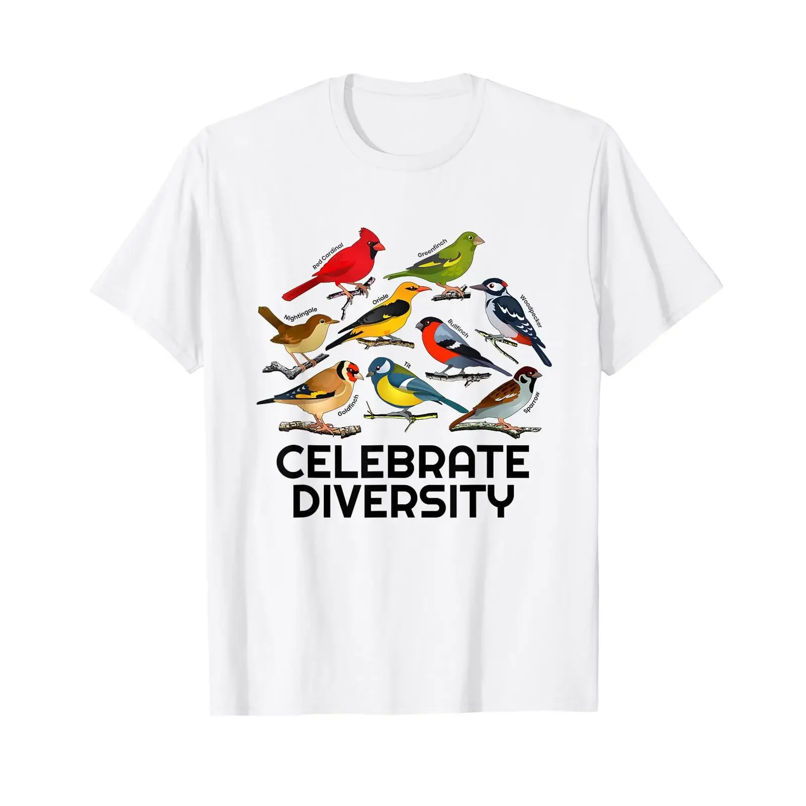 Celebrate Diversity T Shirt for Birdwatcher Types of Birds vintage Washed Unisex Slightly homme Breathable