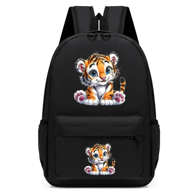 Mochila Infantil com Estampa de Tigre de Desenho Animado, Mochila Escolar para Crianças, Mochila de Viagem para Meninos e Meninas