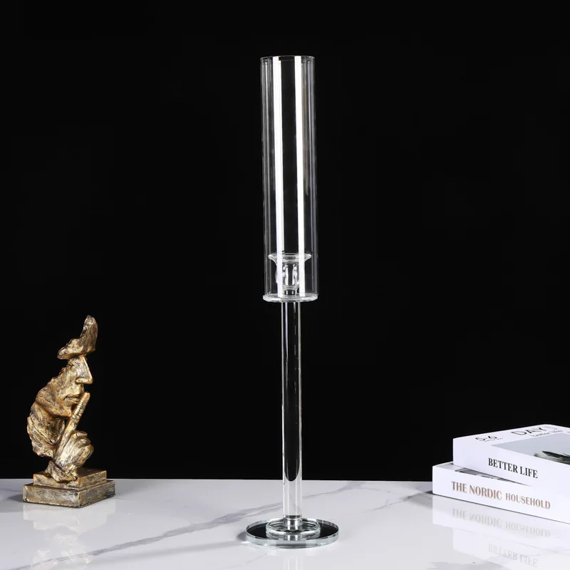 For  Single Crystal Glass Candle Holder, Dining Table Centerpiece for Wedding & Home Decor