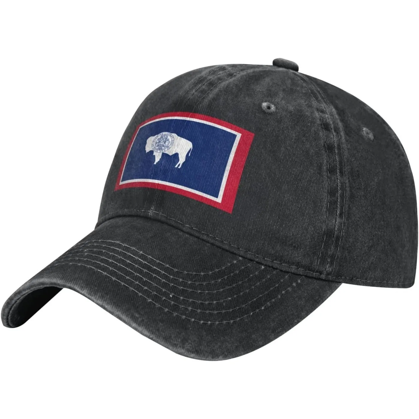 Wyoming State Flag Bison Baseball Cap Washed Cotton Adjustable Vintage Cowboy Hat for Adults