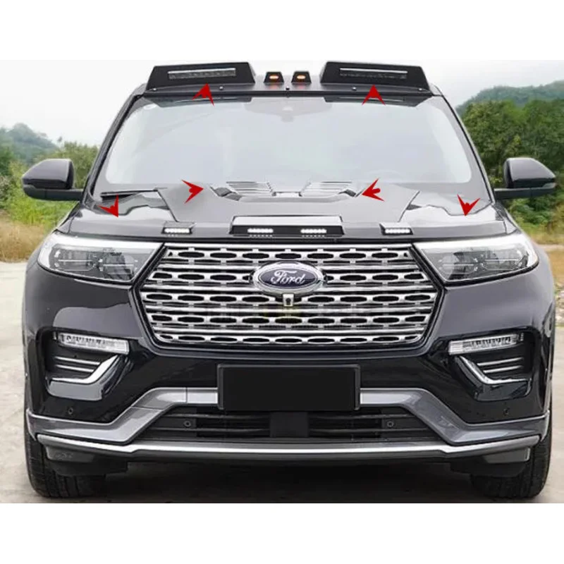 

For Ford Explorer 2020-2023 Front Bonnet Hood Vent Trim Sandstone Fender Cover Roof Wing Lip LED Lamp Spoiler ABS Body kit