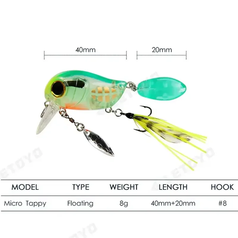 Topwater Crankbaits 8g Fishing Lures with Spinner Wobblers Rotating Glitter Artificial Hard Baits Freshwater Bass Lures