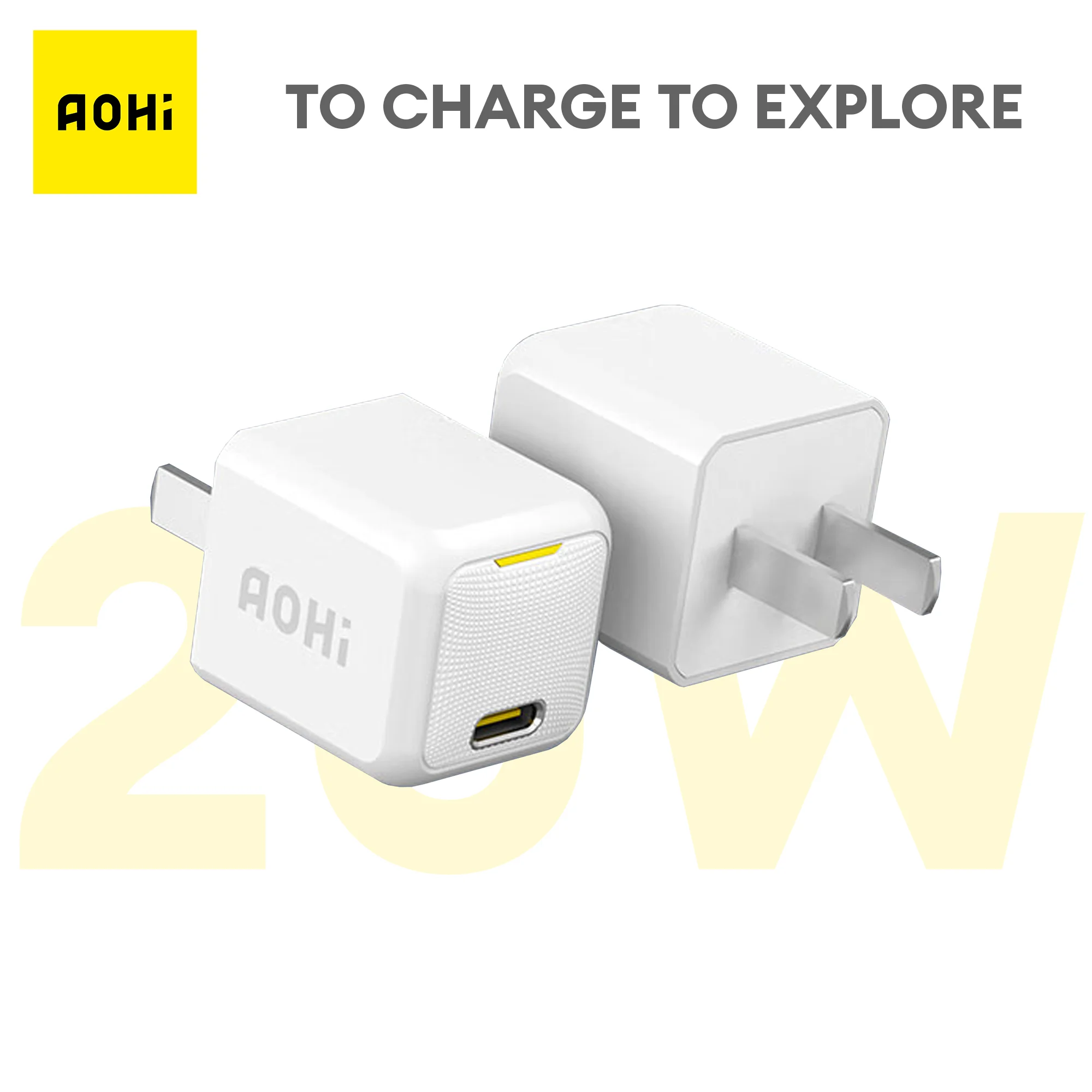 AOHI GaN Charger MAGCUBE 20W USB C Charger PD 3.0 QC 3.0 Mini Type C Fast Charging Charger for iPhone15 14 13 Galaxy Huawei