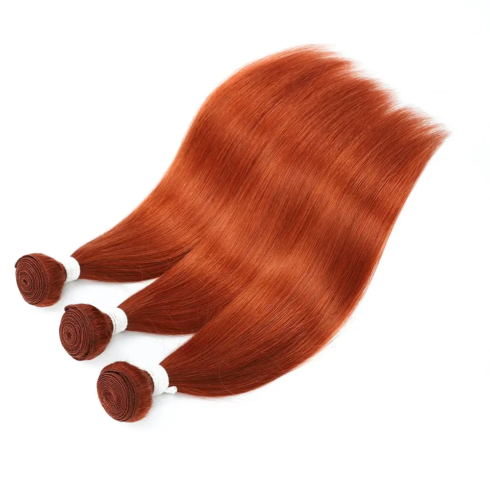 30 Inch Orange Ginger #350 Straight Bundles Human Hair 3/4 Bundles Brazilian Weaving 10A Virgin Hair Extensions for Black Women