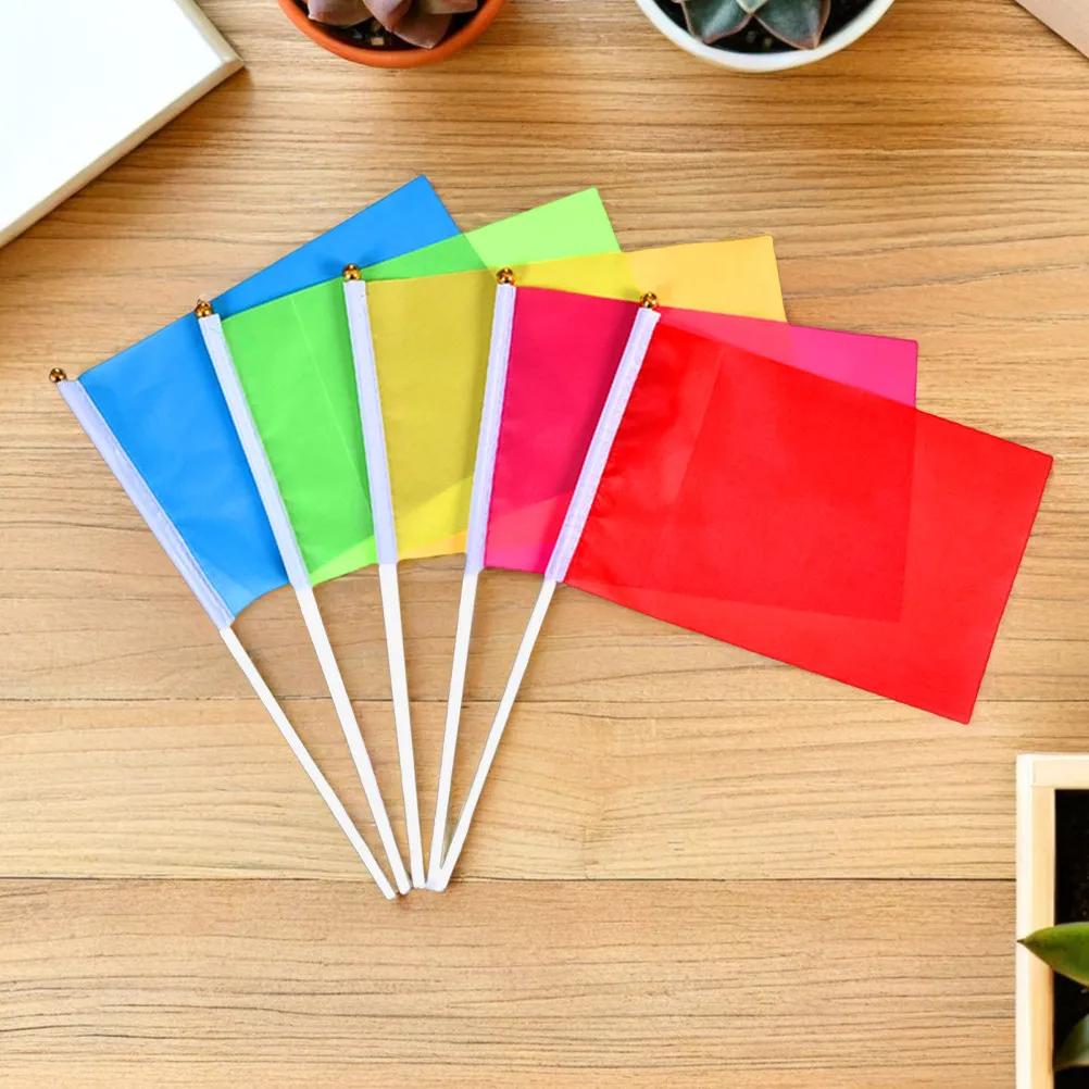 100Pcs Small Plain Flags on Stick Solid Color Hand Waving Flags Polyester Vibrant Fade Resistant for Festivals Celebrations