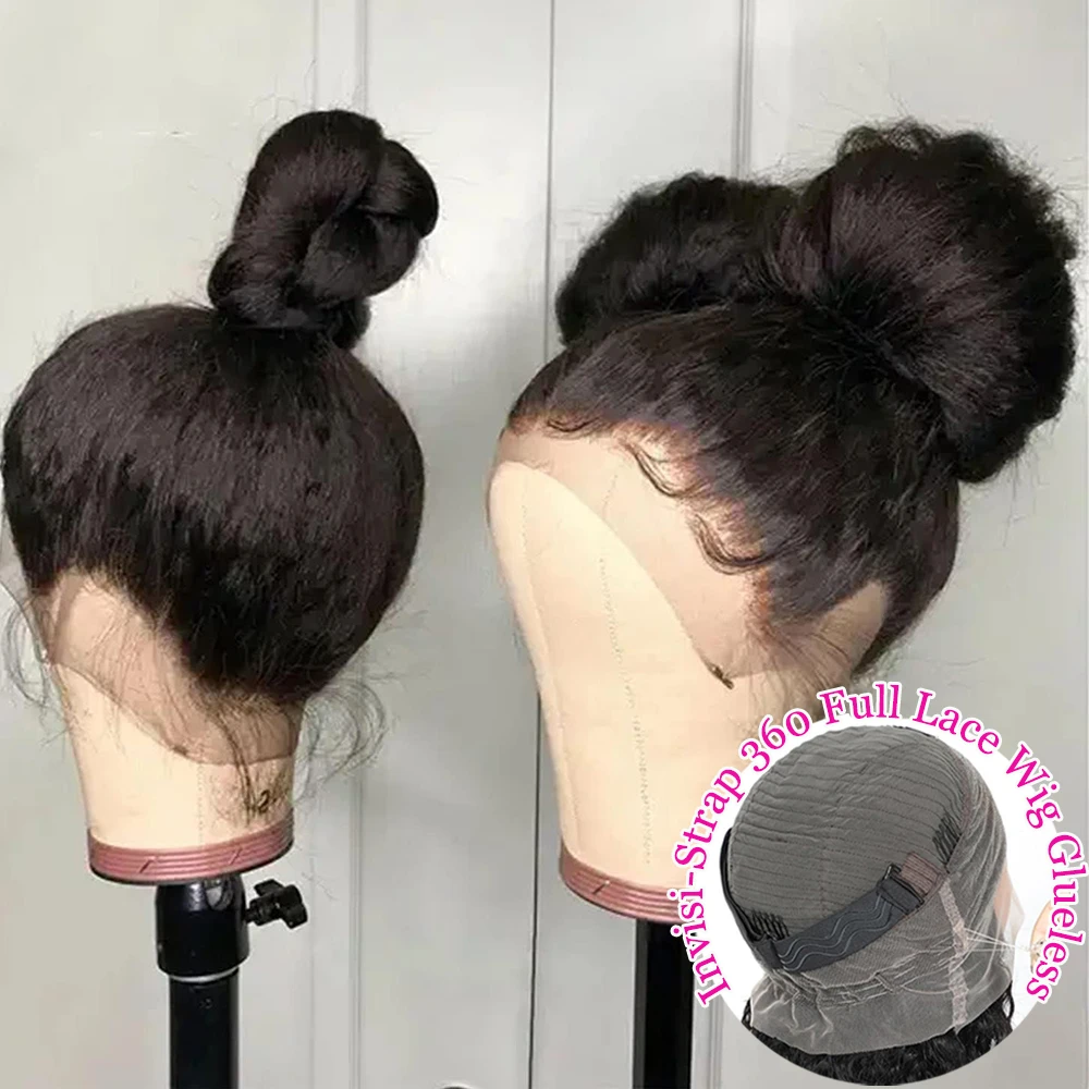 

Kinky Straight Human Hair Wig Invisible Strap 360 Full Hd Lace Front Wigs Drawstring Snug Fit Glueless Wig 250 Density Long Wigs