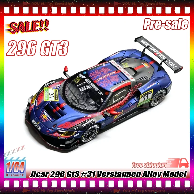 1-64-alloy-jicar-296-gt3-31-verstappen-livery-diecasting-race-car-model-collectible-for-racing-hobby-enthusiasts-and-collection