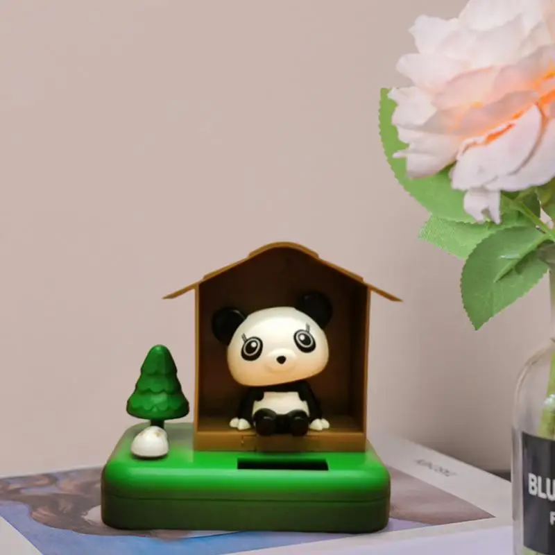 Solar-Powered Bobblehead Panda Estatueta Anime, Ornamento do carro, Decoração do painel, Gato bonito, Auto Swinging Decoração, Brinquedo criativo