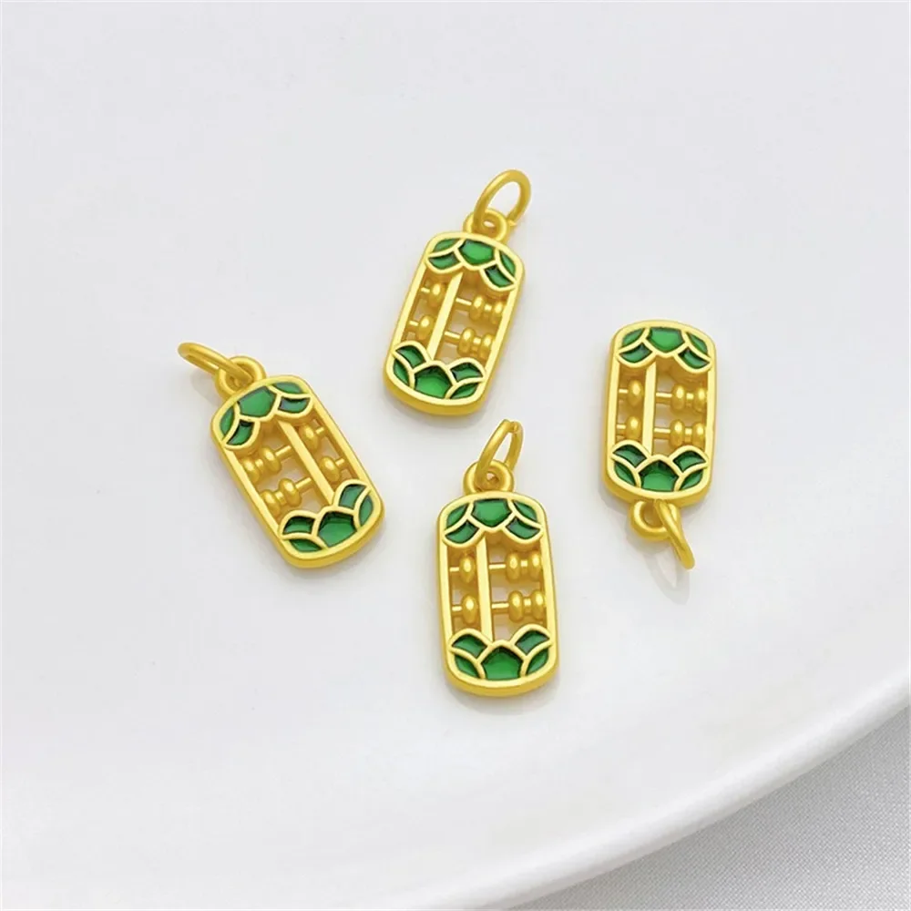 Colgante de ábaco pequeño verde con forma de gota de oro antiguo, suministros de joyería DIY, cuentas para collar, pulsera, accesorios artesanales