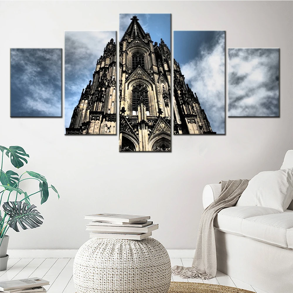 

5 Pieces Wall Art Cavnas Landscaper Poster Germany Cologne Cathedral Wallpaper Painting Living Room Home Decor Picture Print