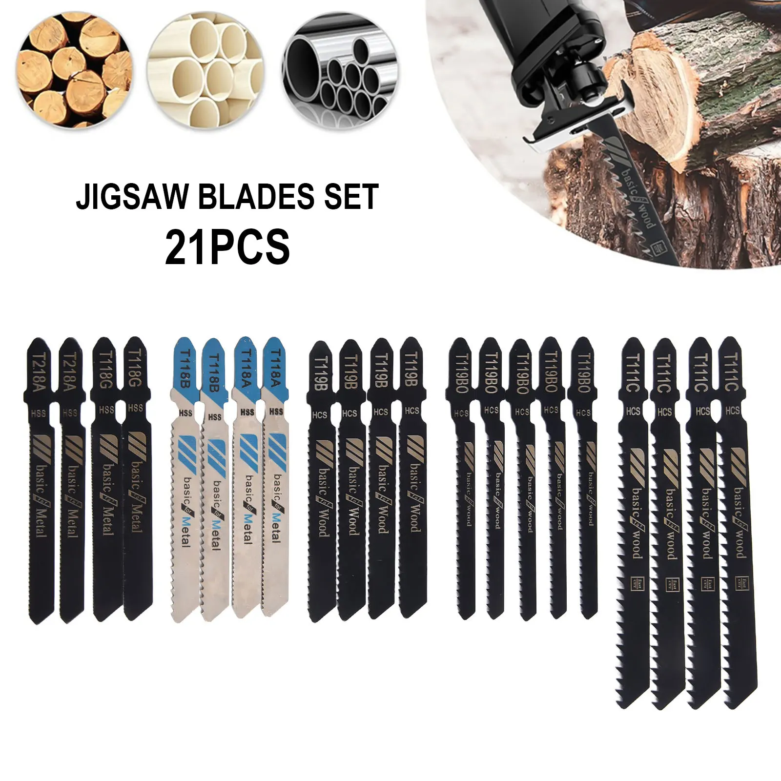 ใบเลื่อยจิ๊ก T119BO T119B T218A ความต้านทานการสึกหรอ T118A T111C เพลารูปตัวทีสำหรับตัด T118B พลาสติกโลหะ hcs/hss