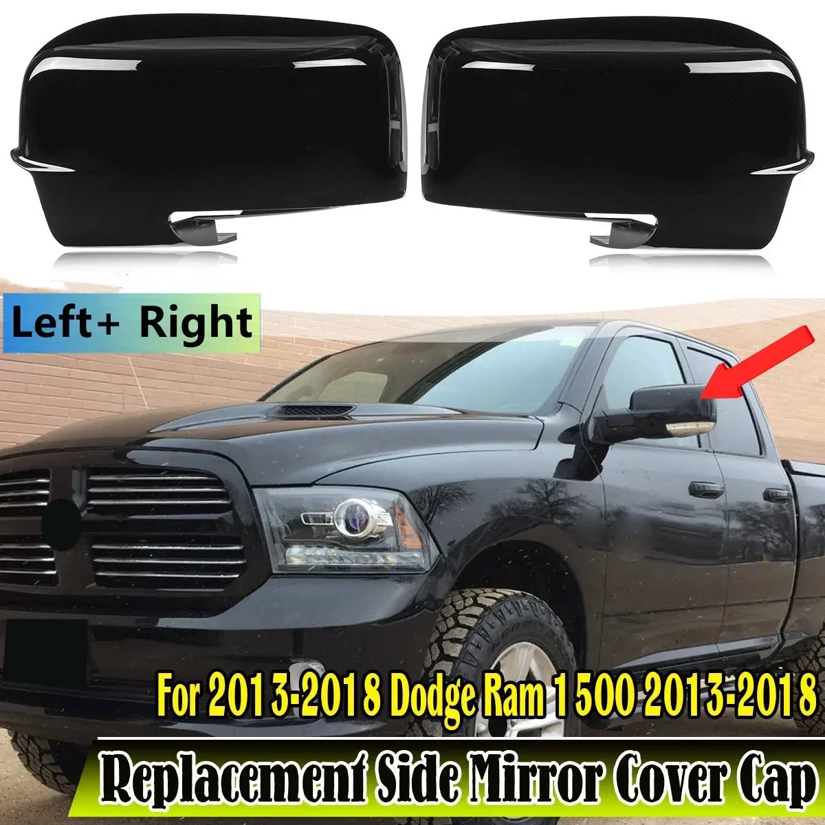 Pair Side Rearview Mirror Cover Cap Replacemen For Dodge Ram 1500/2500/3500/4500/5500 2013-2018 68096199AF,68096198AH