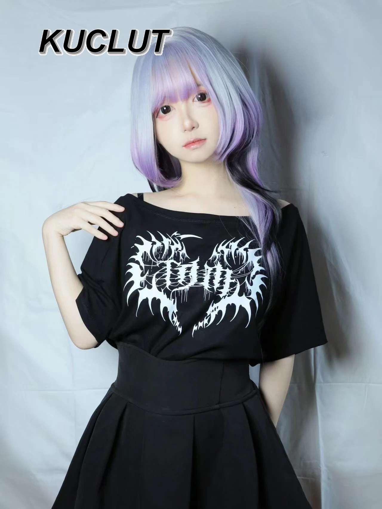 

Casual T-Shirt Japanese Style Original Mine Subculture Dark Girl Tees Cute Fashion Short Sleeve Top Big Neckline Shoulder Tshirt