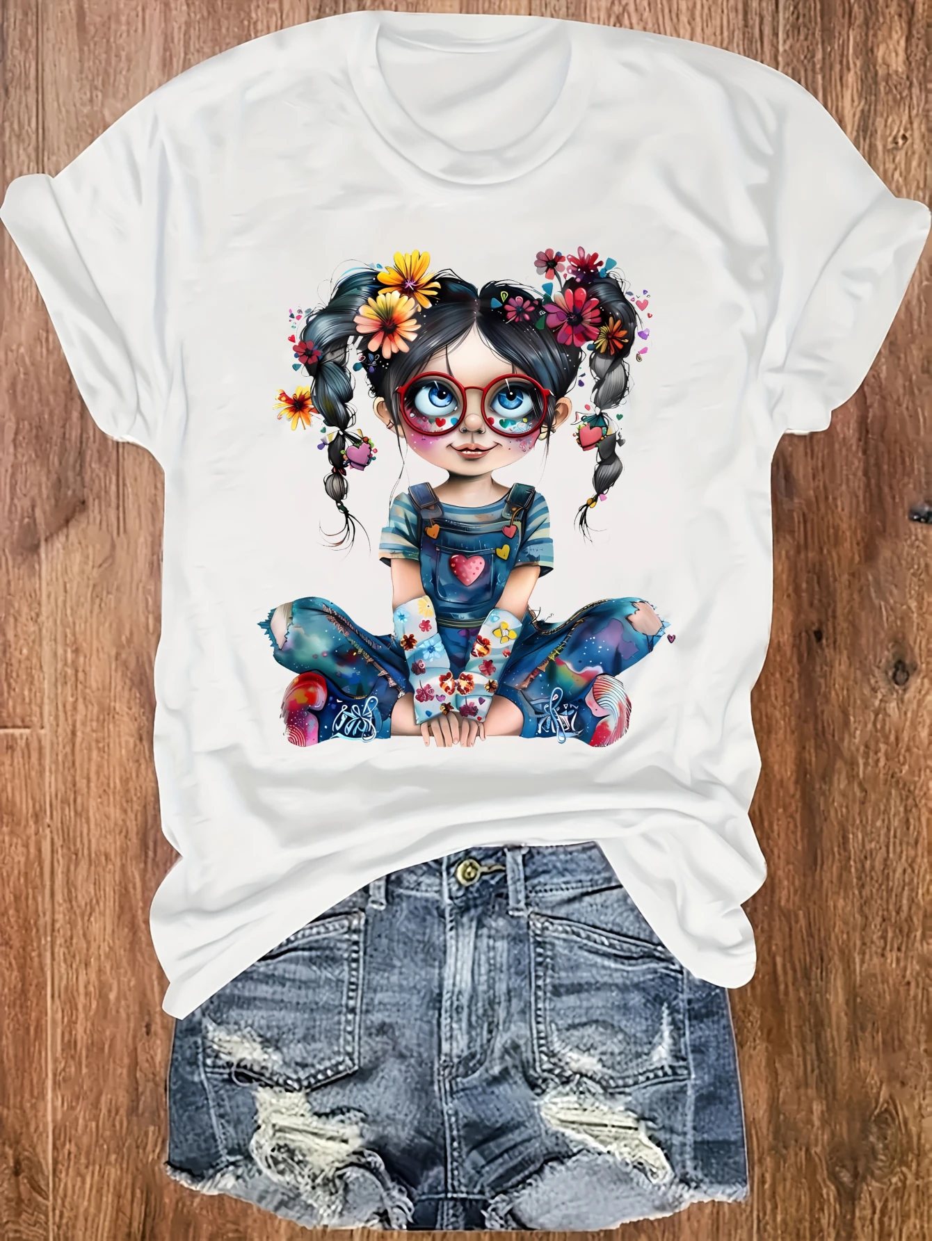 

women's plus size tank top Whimsical Girl With Flowers And Glasses Suitable for sports and daily wear womens clothes summer