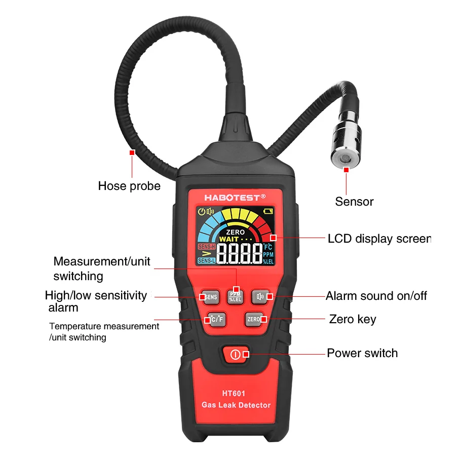 Imagem -05 - Habotest Propano co Hexano Metano Detector de Vazamento de Gás Gás Natural Inflamável e Combustível Analisador de Medidor de Ppm 9999 Ppm 20 Lel