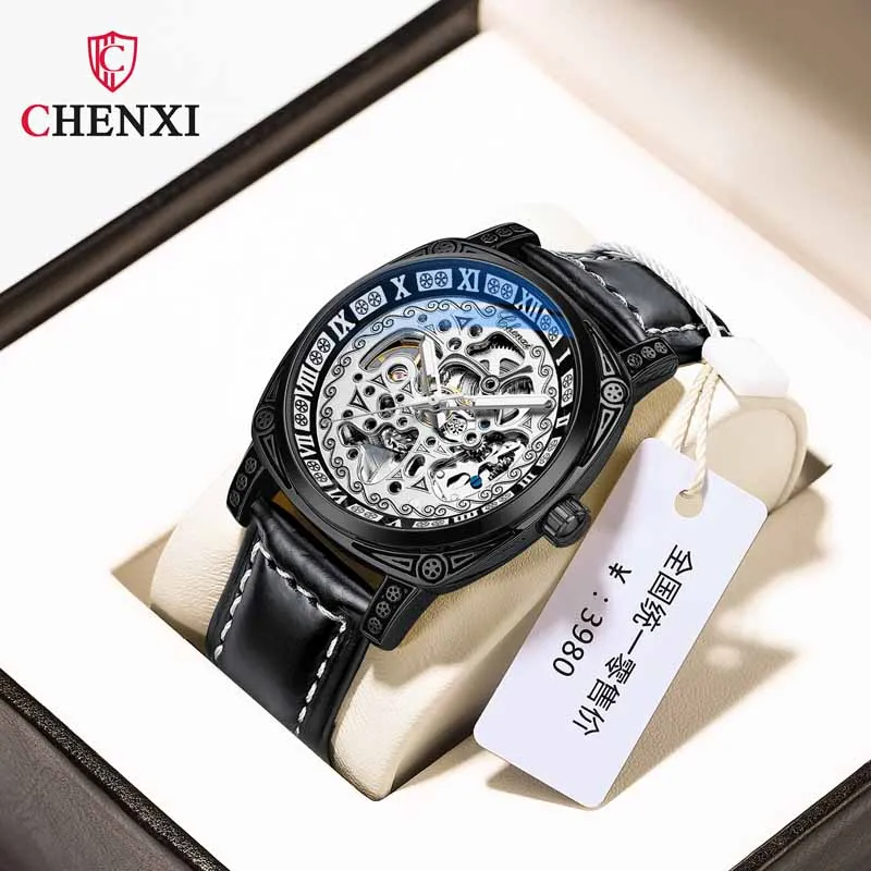 CHENXI 8825 Classic Luxury Skeleton Design Men\'s Waterproof Luminous Retro Automatic Winding Men Mechanical Wrist Watch