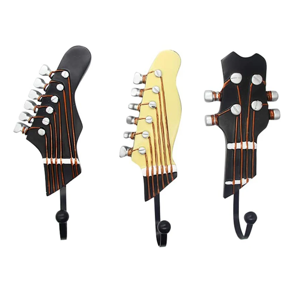 Vintage Guitar Shaped Decorative Hooks for Hanging Clothes Coats Towels Keys Metal Resin Hooks Wall Mounted Heavy Duty