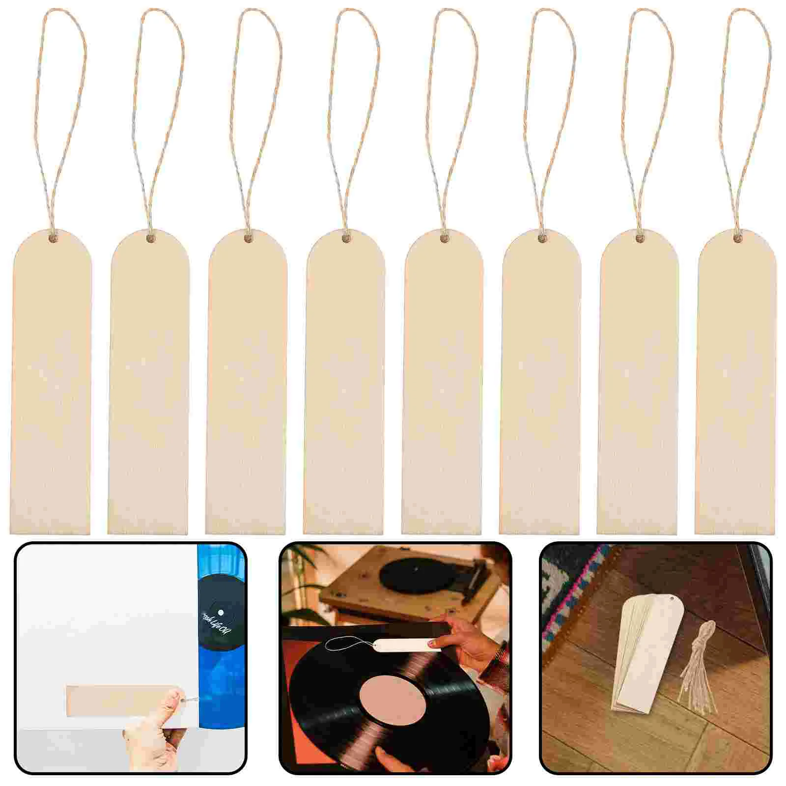 

Hanging Tags Holiday Record Dividers Separator Wood Bookmarks Blank Rope DIY Ornaments Light Brown