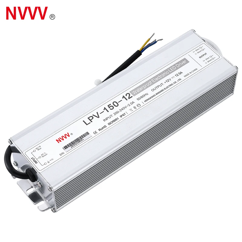 NVVV LPV Series 100W 150W 200W Single Output Waterproof Power Supply transformer 220V to 12V 24V Power Supply AC to DC