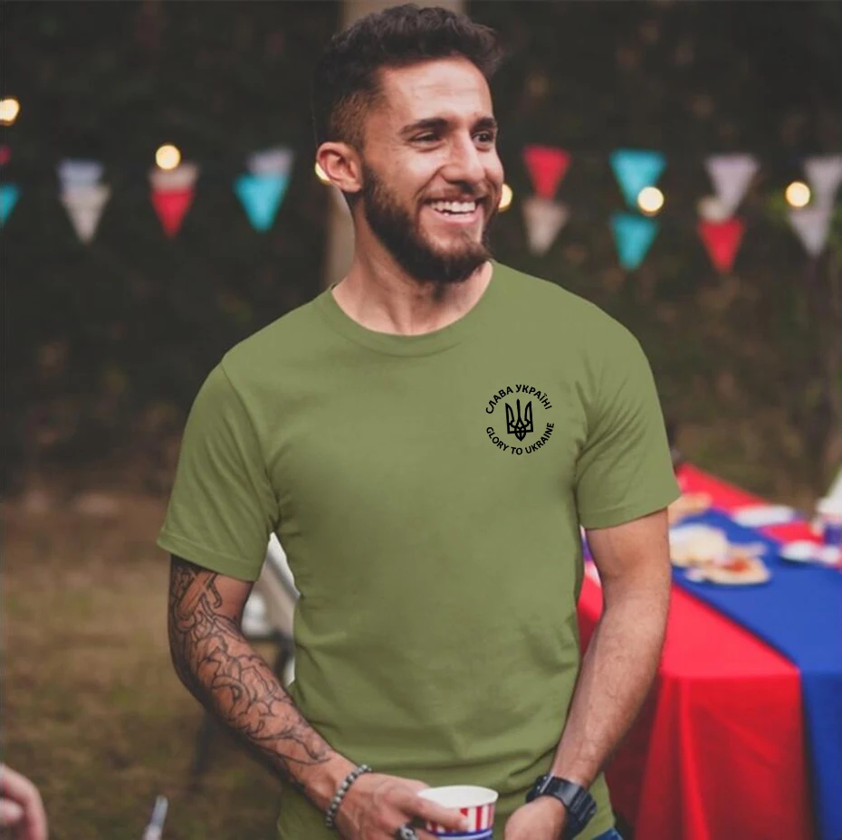 Slava Ukraini Glory To Ukraine Ukrainian Men T-Shirt Ukraine Trident слава україні T Shirt Man Classic Summer Fashion Tee Shirt