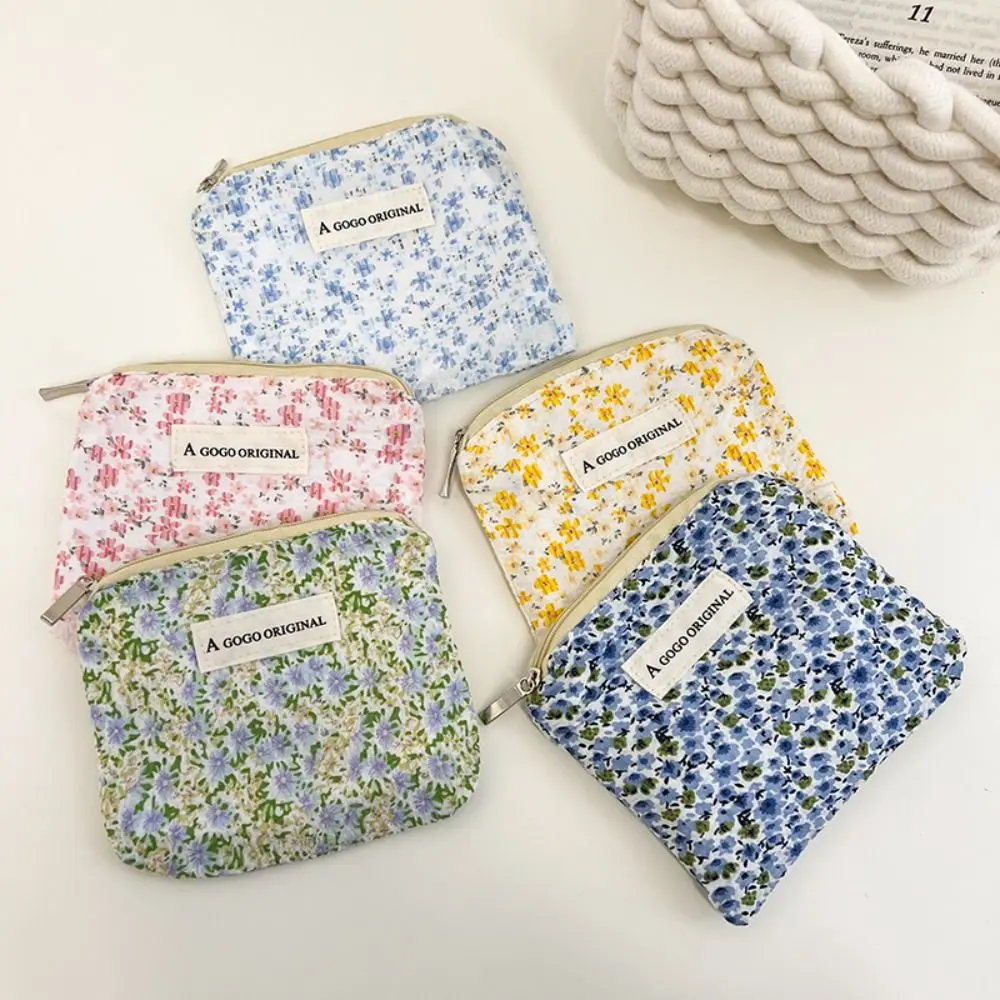 2024 Flowers Printing Cosmetic Bag Portable Fresh Style Lipstick Storage Bag Coin Purse for Women