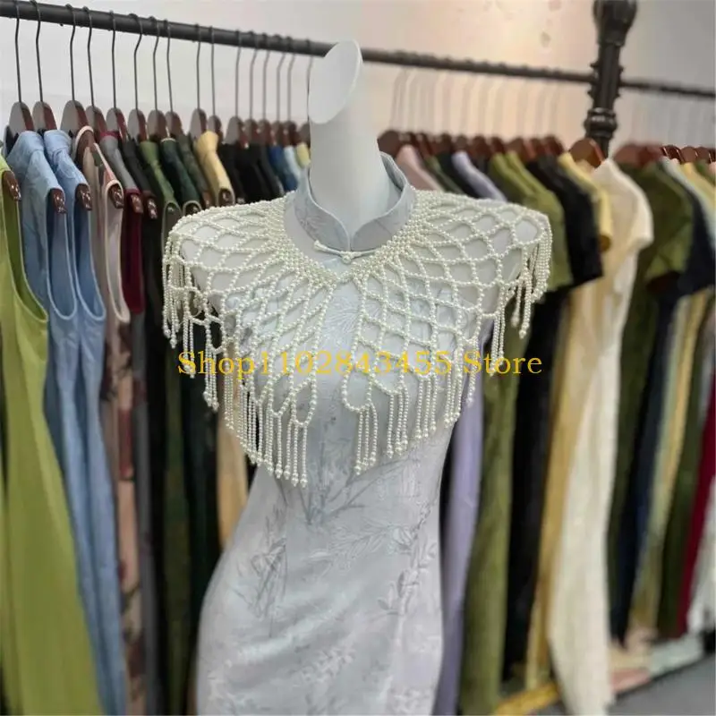 49MC Flapper Pearls Chain Ombro Drape Vestido noite Companion Luxurious Body Chain