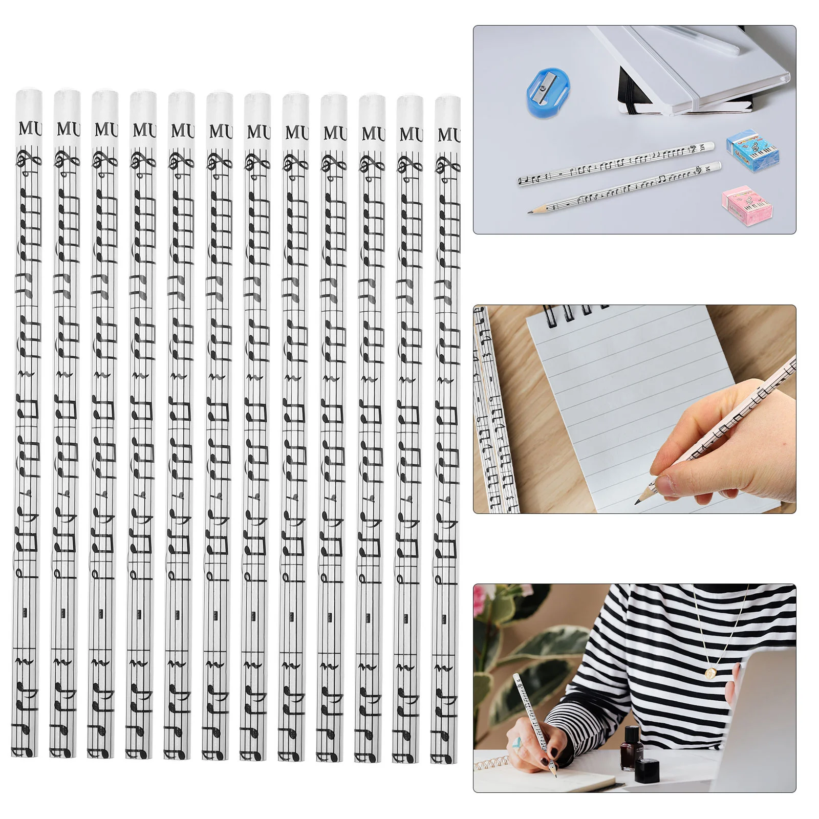 36 Pcs Musical Note Pencil Office Stationary Christmas Pencils Bulk Kids Stuff for School and Erasers Boy