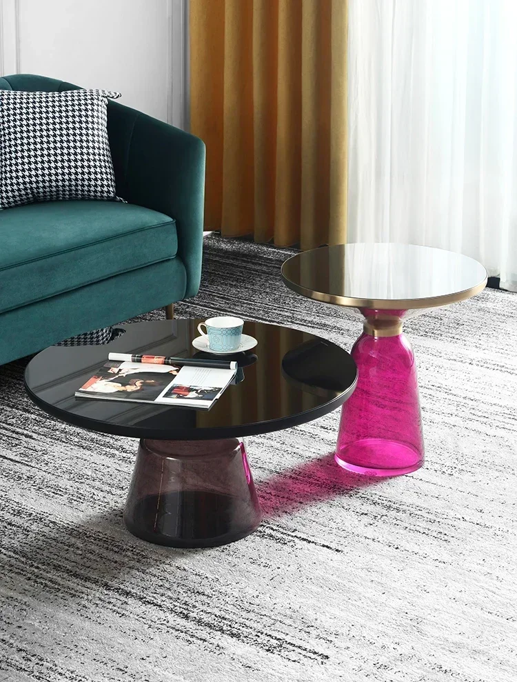 Nordic Light Luxury Handmade Glass Coffee Table Combination Living Room Home Sofa Creative Round Side Tables Furniture