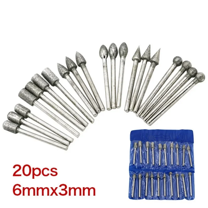 

20Pcs Diamond Coated Burr Rotary Grinding Head Polishing Nail Surface Grinding Tools
