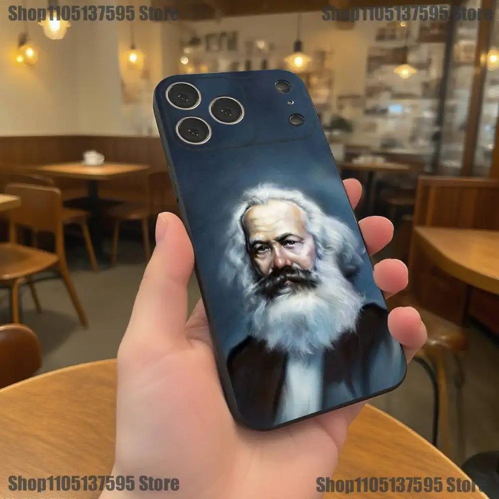 حافظة هاتف كارل ماركس لهاتف آيفون 17,16,15,14,13,12,11,Pro,XS,Max,XR,Plus,E,SE4,غطاء ناعم أسود صغير