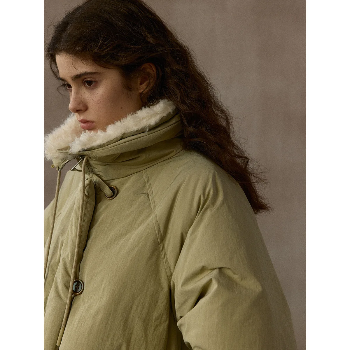 UMI MAO عالية العدد غرامة القطن التجاعيد قليلا الملمس انفصال الفراء طوق سترة دافئة أسفل سترة معطف للنساء #4