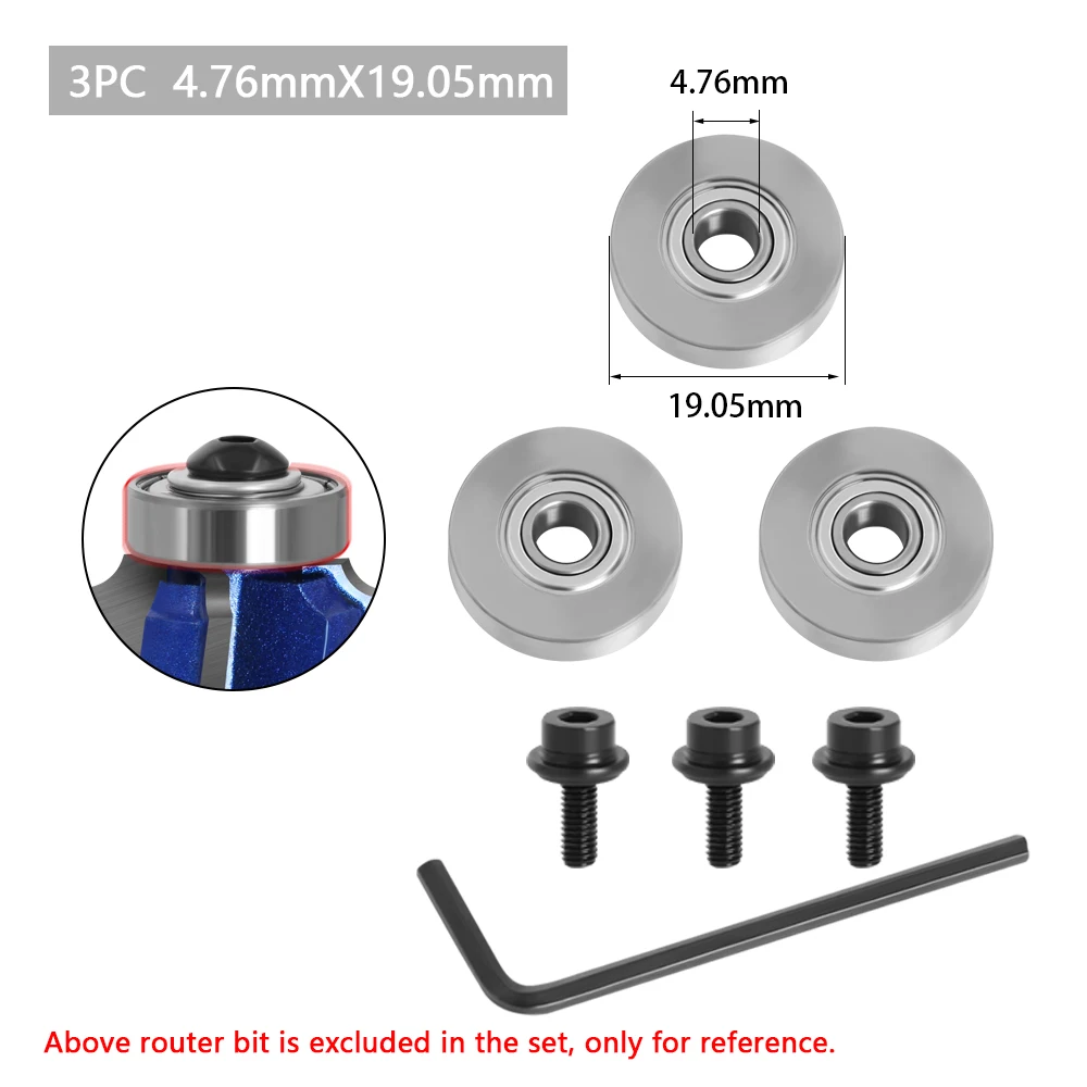 เหล็กทนทานแบริ่งอุปกรณ์เสริมชุดสําหรับ Router Bits หัวและ Shank ติดตั้งด้านบน 1/2, 3/8, 3/4 แบริ่งและแหวนหยุด