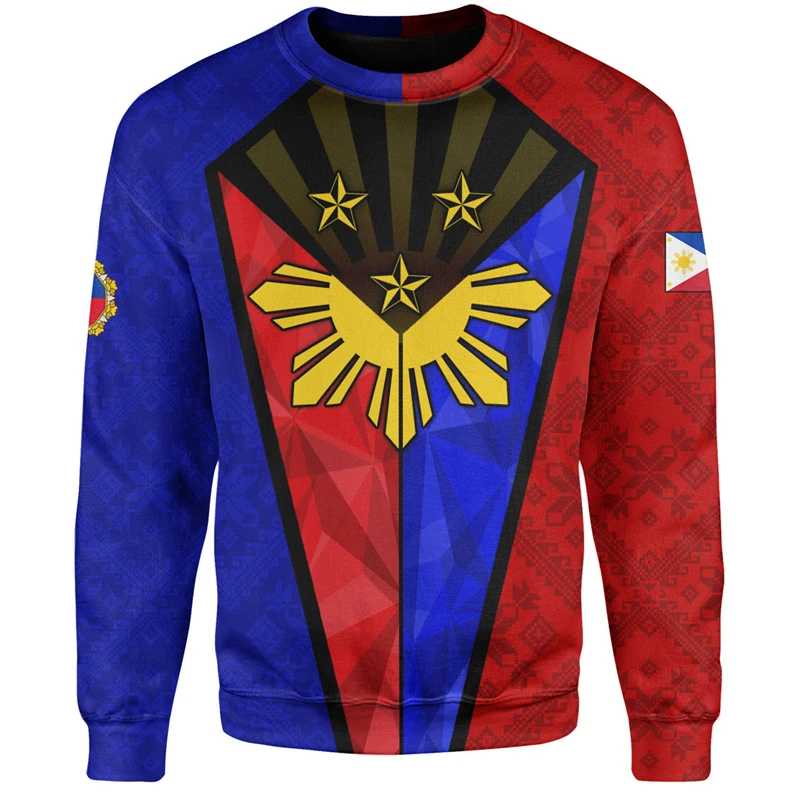 3D Philippine Flag Print Sweater Male Clothing Fashion Long Sleeve O Neck Tops Sweaters Pullovers New In Hoodies & Sweatshirts