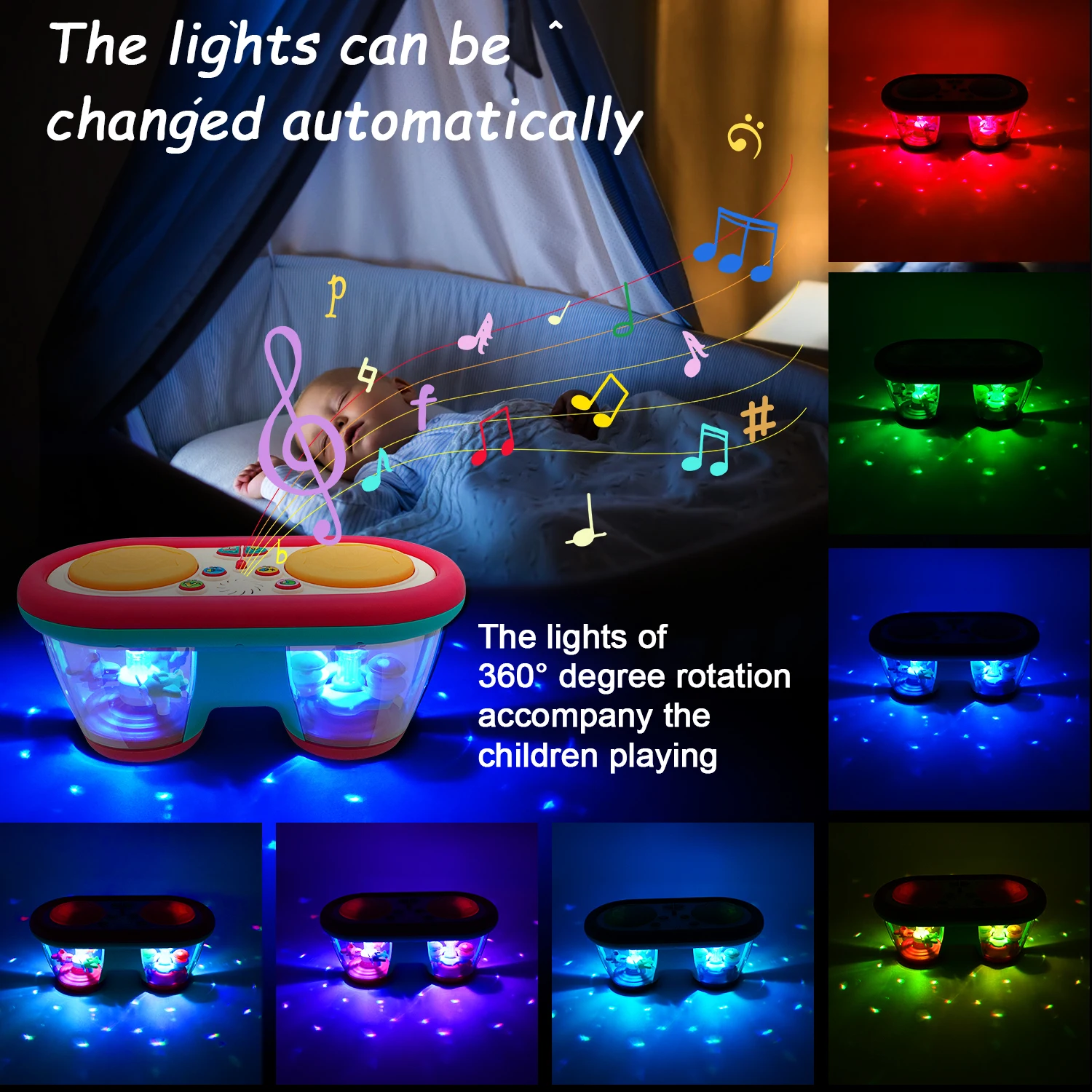 Kenlumo 2024 novas crianças brinquedo musical bebê clap tambor 12 + mês de rotação música sensorial brinquedos flash luz instrumento educacional precoce