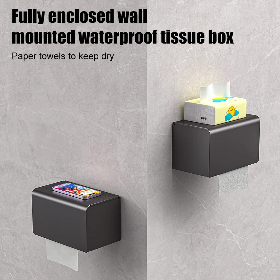 

1 шт. неперфорированный настенный ящик для хранения, бытовой водонепроницаемый ящик для салфеток с полкой, подходит для использования в ванной и туалете