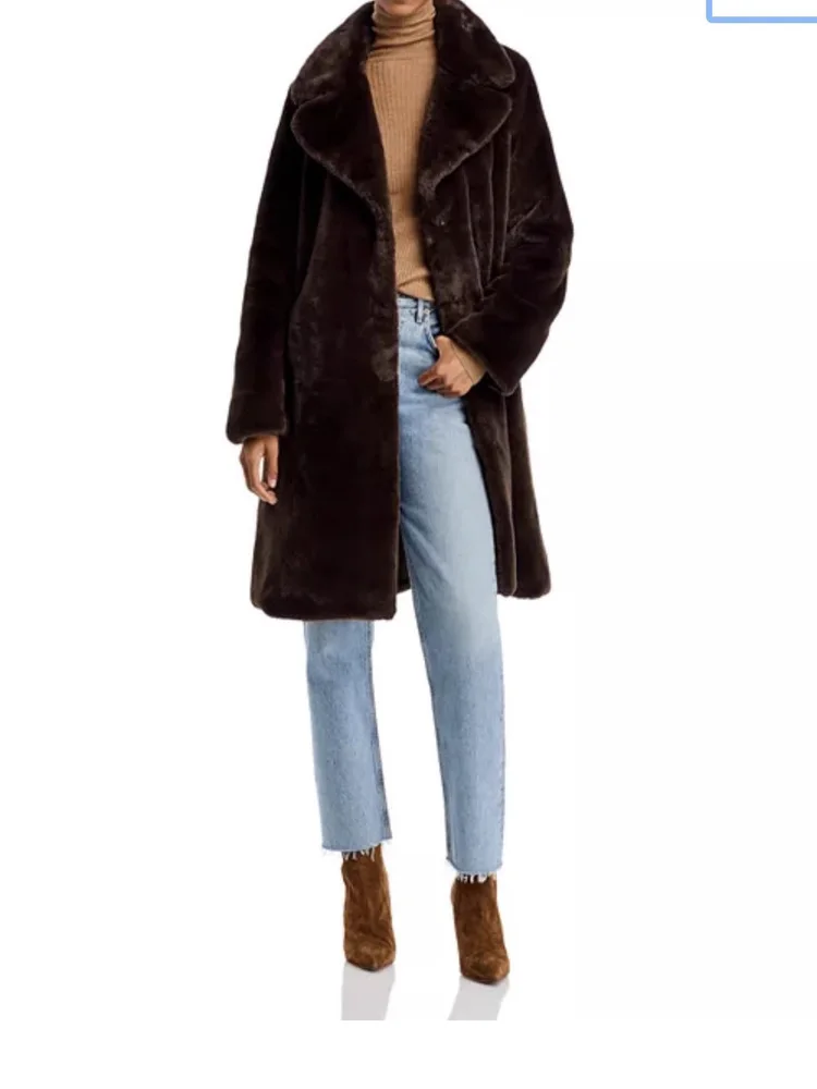 Slimming Faux Fur Coat Warm Fashionable Waist-Cinching Winter Outerwear Versatile Women's Casual Style Mid-Length Coat