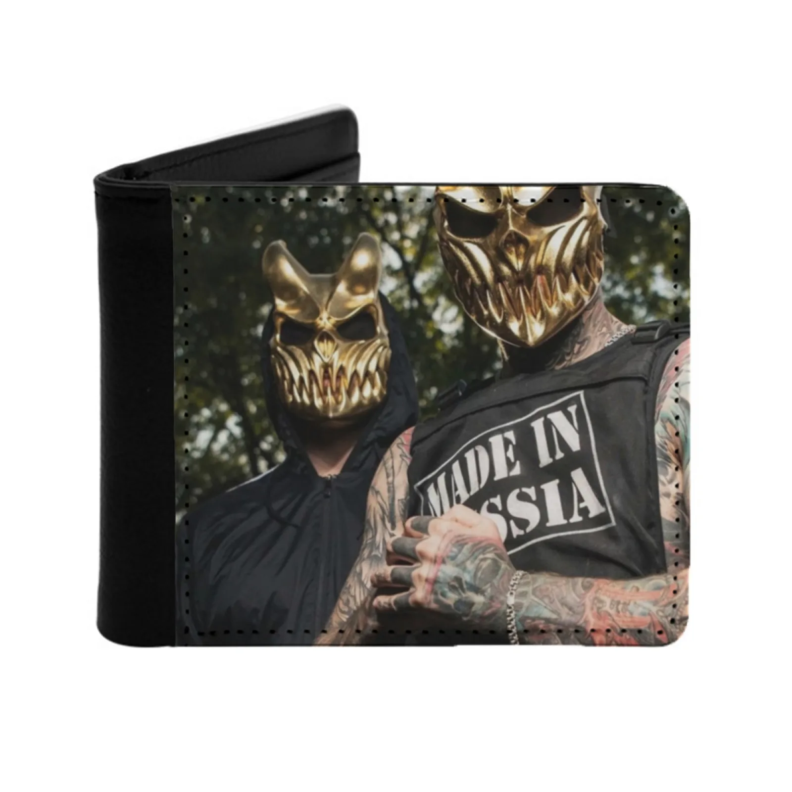 Mask Gold Photos Session Personalized Men's Leather Wallet Card Money Bag Pu Leather Wallet Music Metalcore Metal Slaughter To