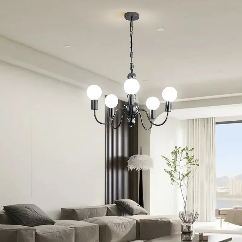 Pearl Black Living Room Chandelier American Retro Foyer Lamp French Medieval Dining Room Chandelier Bedroom Ceiling Lights