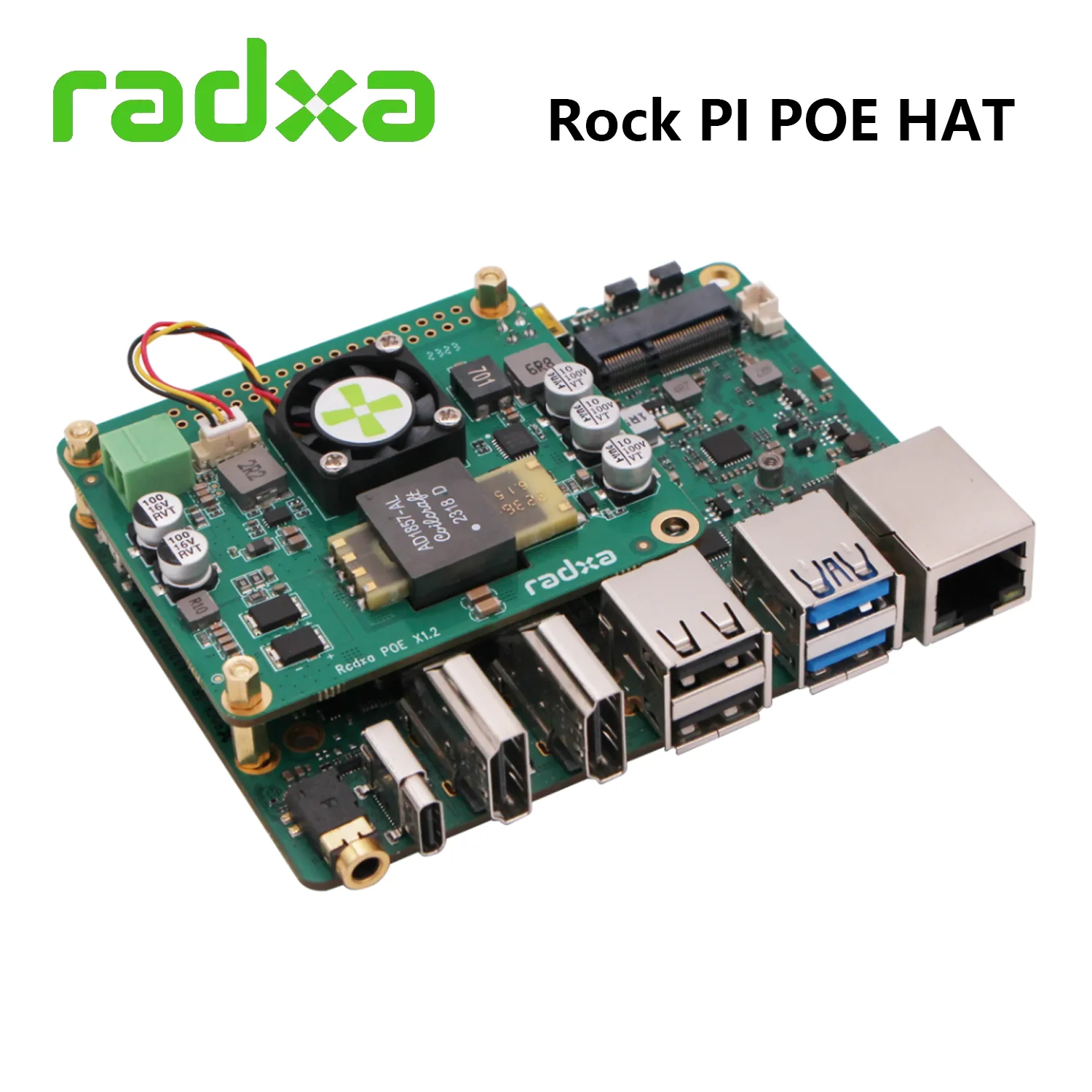 Radxa-25W PoE Plus HAT, Compatível com ROCK 3A, ROCK 3B, ROCK 3C, ROCK 4C +, ROCK 5A, ROCK 5B