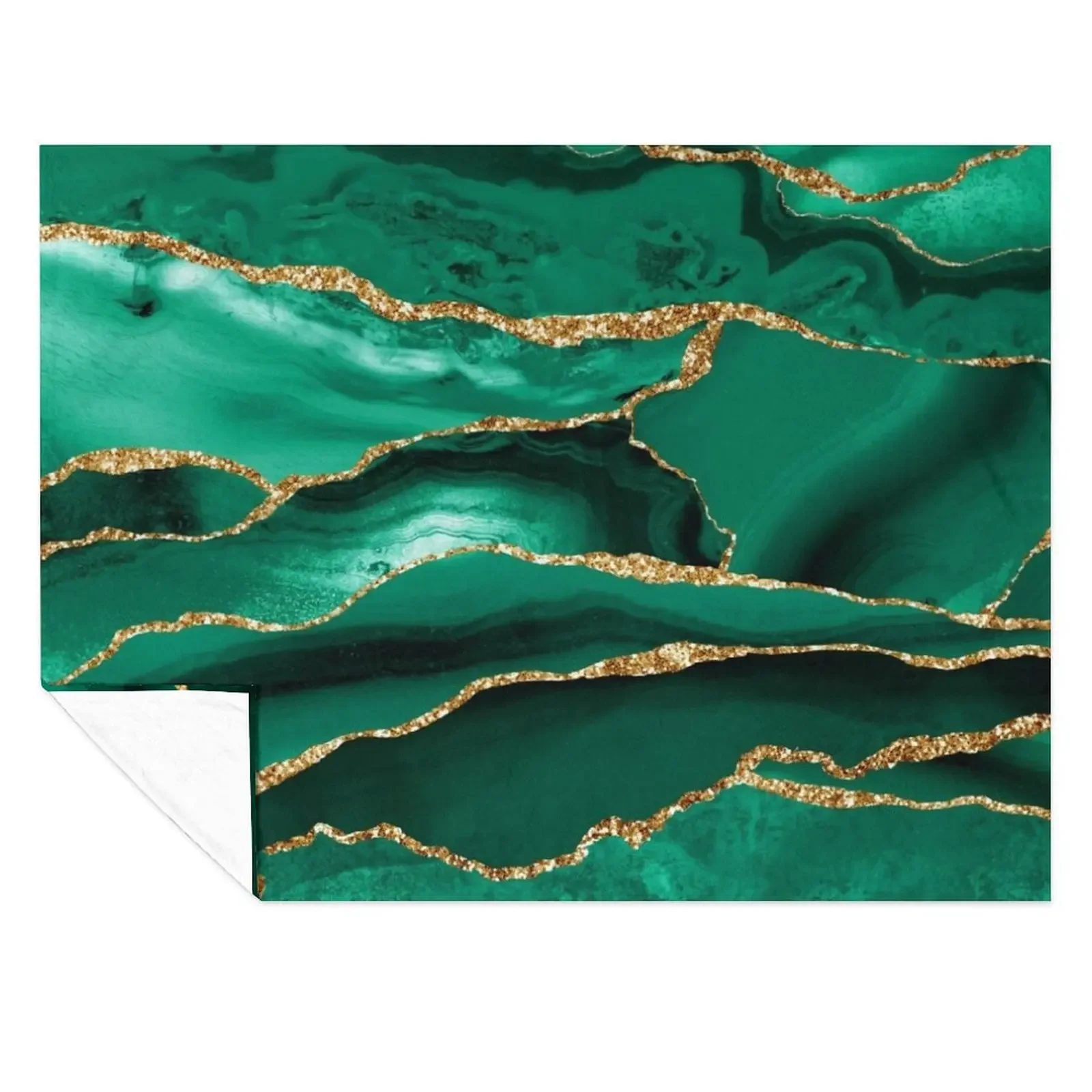 

Emerald Green Malachite Faux Marble With Gold Glitter Throw Blanket Beach Luxury Designer Picnic warm winter Blankets