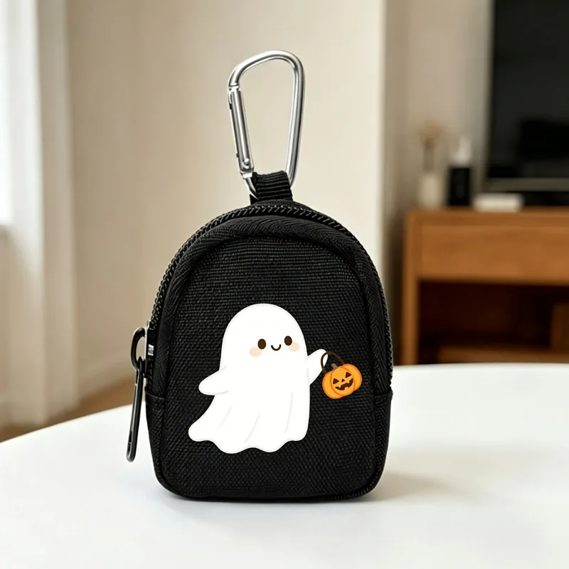 Halloween Cute Ghost Coin Purse, Portable Key Pouch Pendant, Versatile Hanging Storage Bag for Backpack
