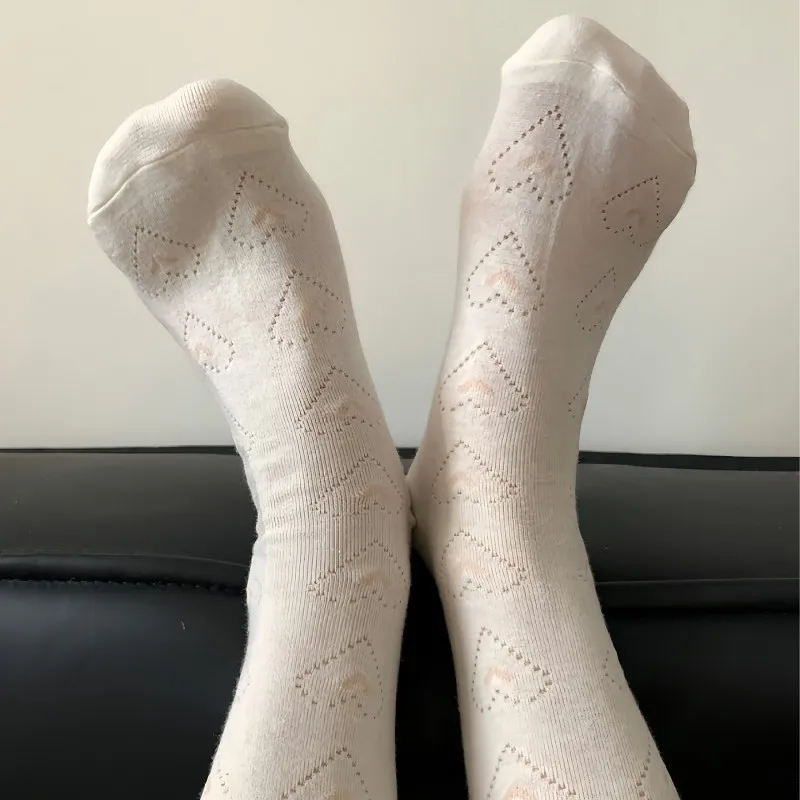 Women Sweet Preppy Mid Calf Socks  Thin Summer Hollow Mesh Breathable Fairy Style Cute Stack Socks With Good Looking Appearance