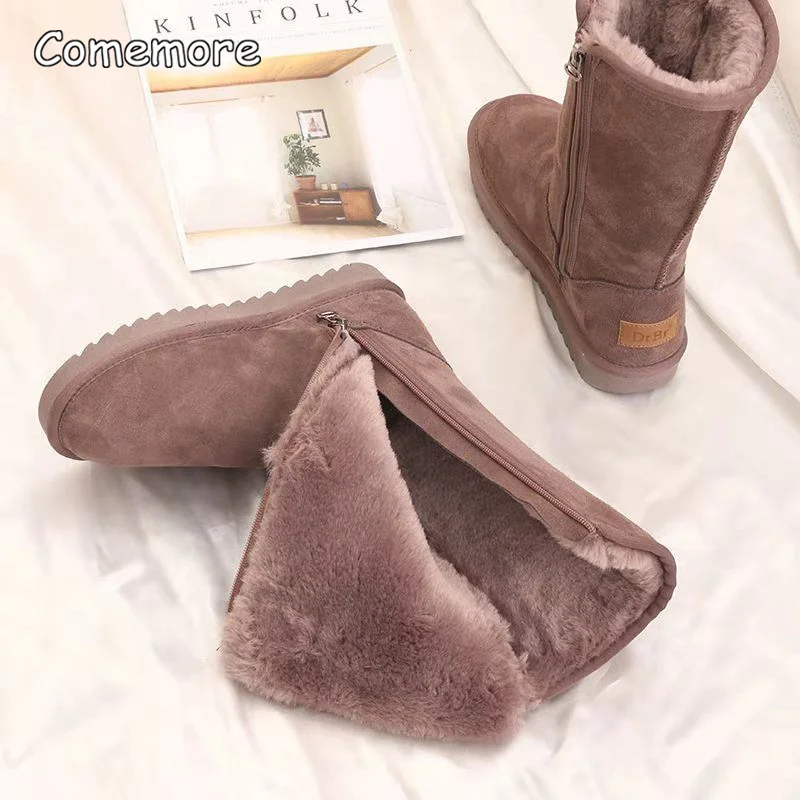 Comemore Causal Plush Fluffy Anti-cold Zipper Boot Woman Platform Shoes 2023 Winter New Women Suede Warm Snow Boots Plus Size 42