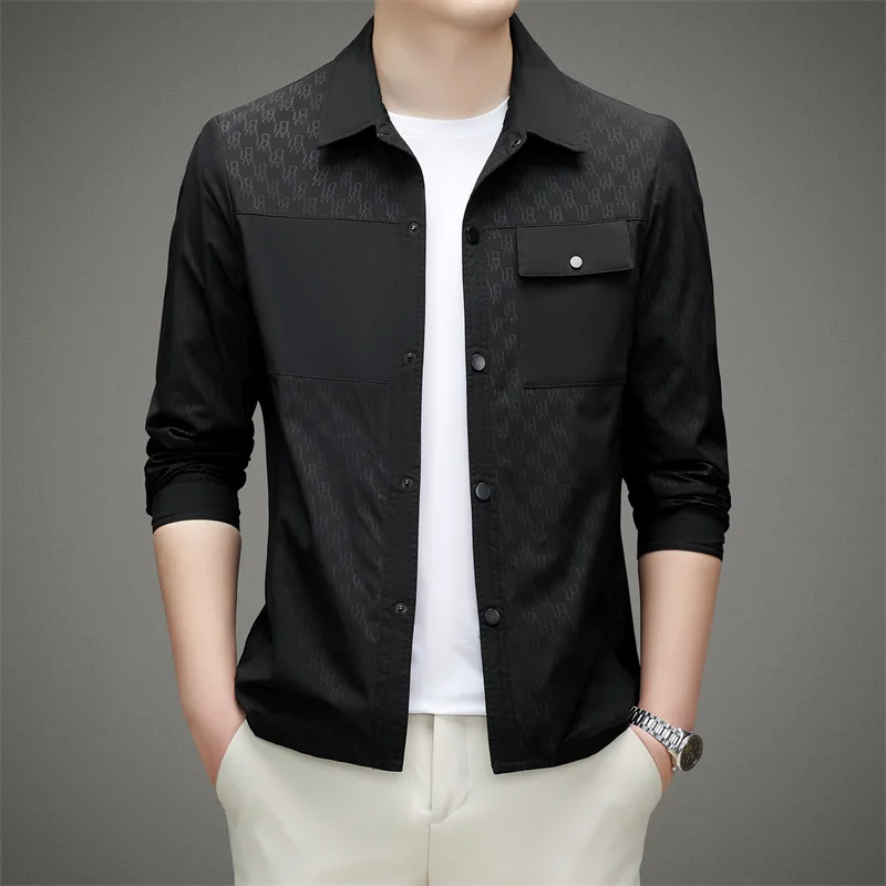 

Men Slim Fit Jacket Fall High Quality Business Casual Lapel Single Breasted Printed Jacket Streetwear Spring Fashion Coat