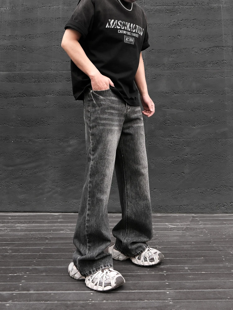 

JDKZ Американские джинсы с талией в стиле ретро, мужские прямые брюки для похудения в Париже, расклешенные брюки, классические синие джинсы с потертостями